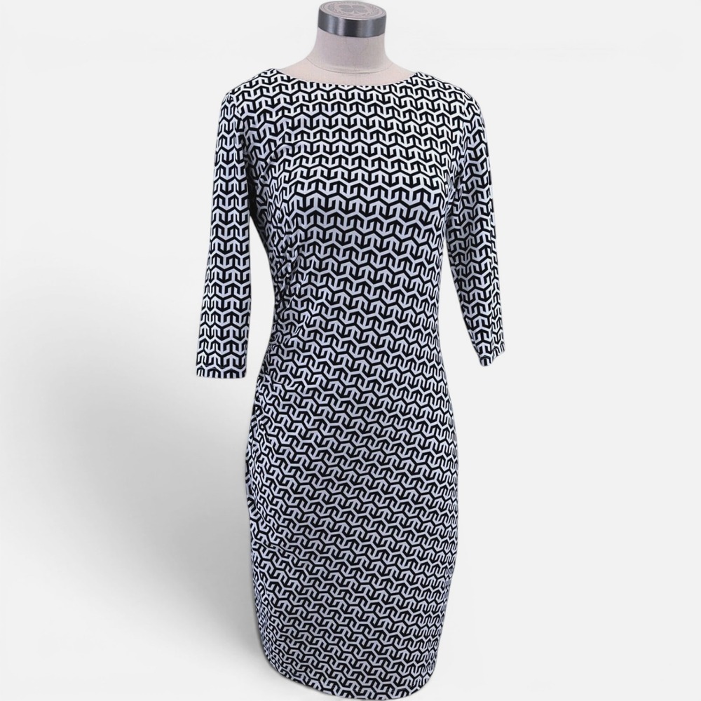 J.McLaughlin Sheath Dress Navy Blue Geometric Greek Key Catalina Cloth S